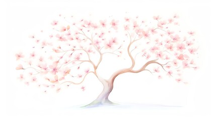 Serene cherry blossom tree at peak bloom, suitable for a bedroom or relaxation space, evoking the delicate beauty and transient nature of life