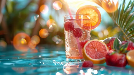 Close Up of a Glass of Water With Fruit