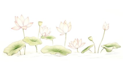 Vintagestyle botanical illustration of lotus plants, perfect for a study or library, combining educational appeal with the aesthetic charm of classic drawings