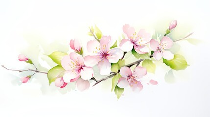 Fototapeta na wymiar Watercolor painting of apple blossoms in spring, suitable for a bedroom or bathroom, bringing a delicate touch of nature s renewal and beauty