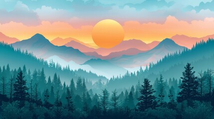 Sunset Over Mountain Range - obrazy, fototapety, plakaty