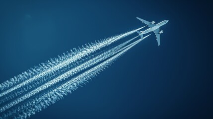 Airplane Leaving Smoke Trail in Sky - obrazy, fototapety, plakaty