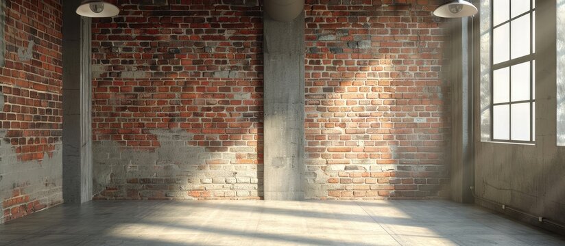 Brick concrete room with high-quality image resolution and an overhead light fixture