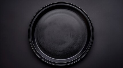 A black plate on a dark surface with no other objects, AI