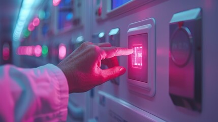 Close-up of a patient's hand pressing the nurse call button in a hospital room