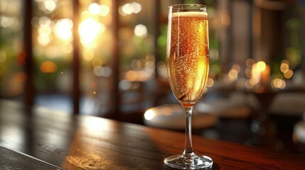 Elegant champagne cocktail, bubbling with a sugar cube and bitters, delicate flute - obrazy, fototapety, plakaty
