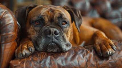 Obraz premium English Mastiff as a gentle giant in a family scene, protective