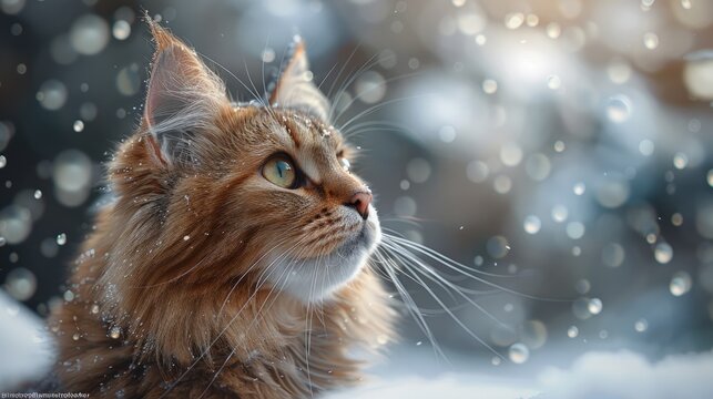 Norwegian Forest Cat in a snowy scene, regal, wild