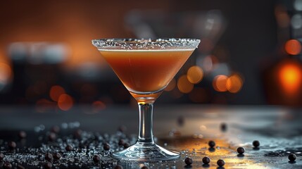 Salted caramel martini, indulgent and smooth, in a frosted glass - obrazy, fototapety, plakaty