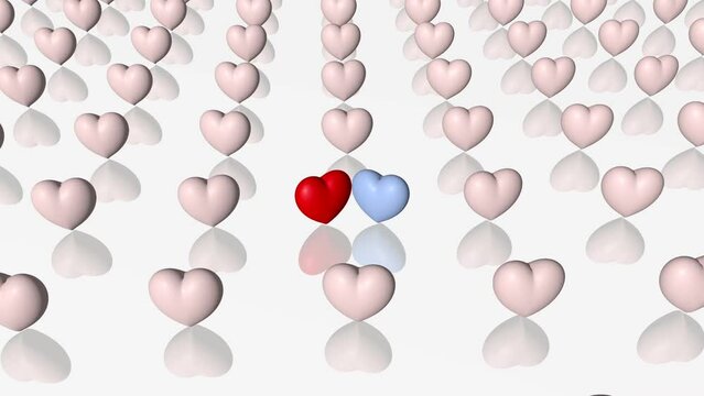 in einer Menge Herzen werden zwei Herzen hervorgehoben