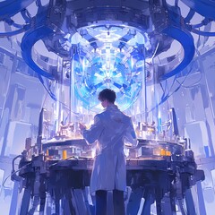 Cutting-Edge Research Facility Featuring a Scientist in White Suit