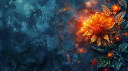 Fototapeta na wymiar Sunflower on Blue Background