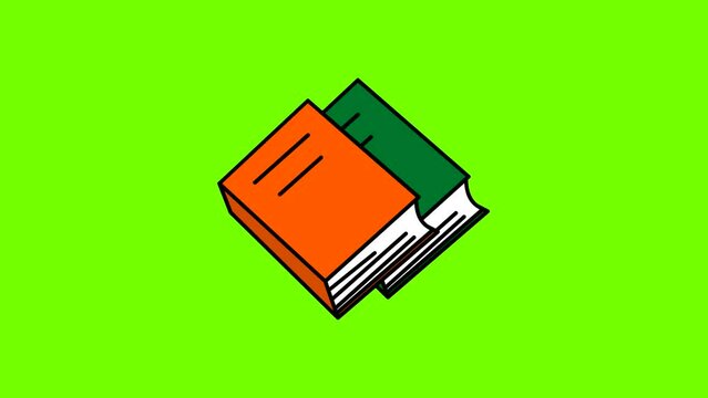 Animation of two books on a green background.