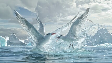 Medium sized sea birds known as terns are able to plunge into the water to catch fish - obrazy, fototapety, plakaty