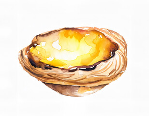 Watercolor of "Pastel de nata", typical pastry from Lisbon - Portugal, isolated on white background