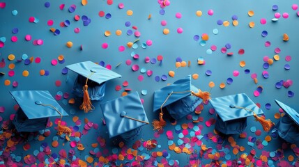 Black Graduation Cap on Pile of Confetti