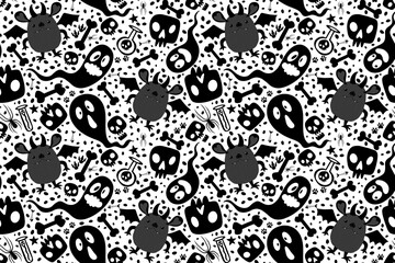 Halloween cartoon monsters seamless ghost and bones and poison pattern for wrapping paper and fabrics