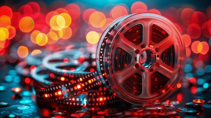 Film Reel and Lights Background