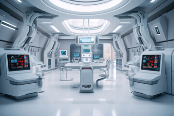 Futuristic Medical Facility, Virtual Reality, AI, Telemedicine