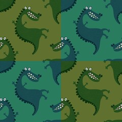Cartoon monsters dragon seamless birthday crocodile pattern for wrapping paper and fabrics and linens and kids