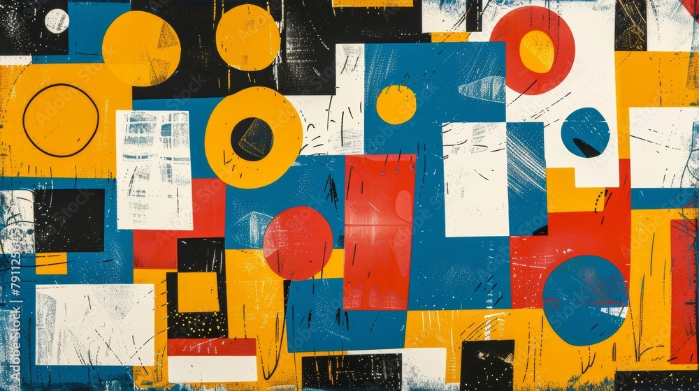 Aufkleber a painting of a colorful abstract design with circles and squares, ai