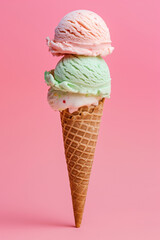 Two Scoops of Ice Cream on a Pink Background
