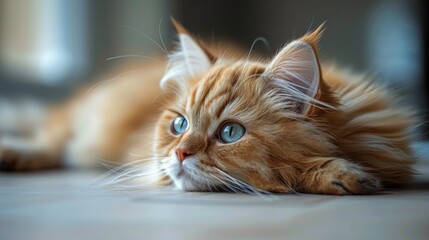 Cat Laying on Floor, Looking at Camera
