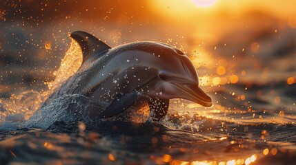 Dolphin Swimming in Water at Night