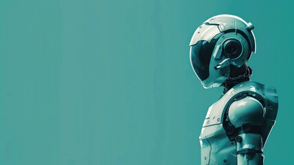 Naklejka premium Futuristic robot with humanoid design on teal background