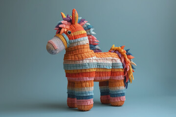 colorful handmade piñata in vibrant hues against a minimalist background