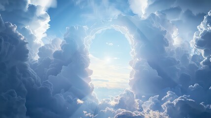 Gates of Heaven. Sky landscape with archway and clouds