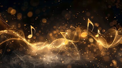 Golden music notes on a sparkling background convey the beauty of melody. Elegant design for artistic projects. Evoke emotion with visual symphony. AI