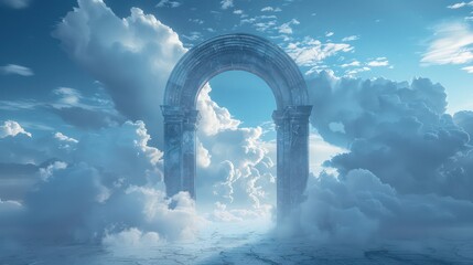 Gates of Heaven. Sky landscape with archway and clouds