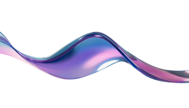 Abstract liquid glass shape with colorful reflections. Ribbon of curved water with glossy color wavy fluid motion. Chromatic dispersion flying and thin film spectral effect.