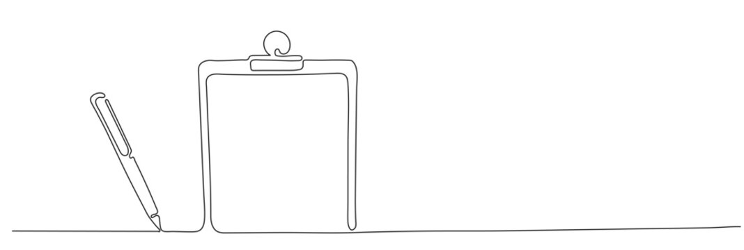 recommend clip art: Editable stroke of clipboard in one continuous line drawing. To do list sketch and concept for test expertise and exam in simple linear style. Doodle vector illustration