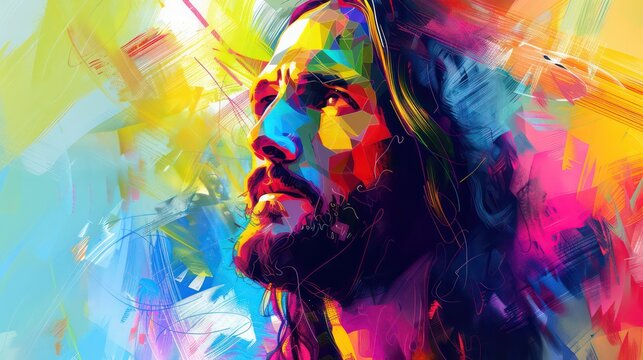 Jesus Christ. Abstract colorful Illustration. Digital painting