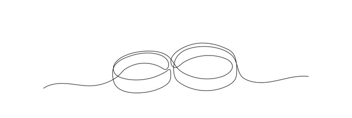 Wedding rings shape drawing by continuos line, thin line design vector illustration. Editable stroke