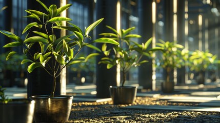 A surreal 3d render of money trees growing in a corporate setting AI generated illustration