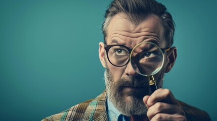 A surreal image of a businessman with a magnifying glass AI generated illustration
