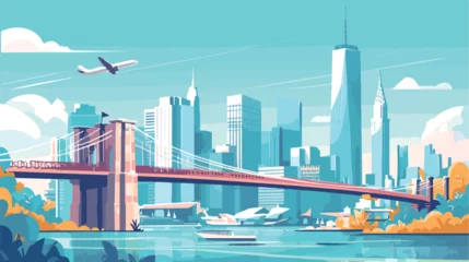 Foto op Canvas City bridge landscape vector illustration. Cartoon © iclute