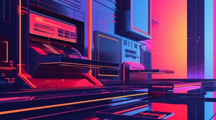 A vibrant Memphis-style illustration of a futuristic digital bank AI generated illustration