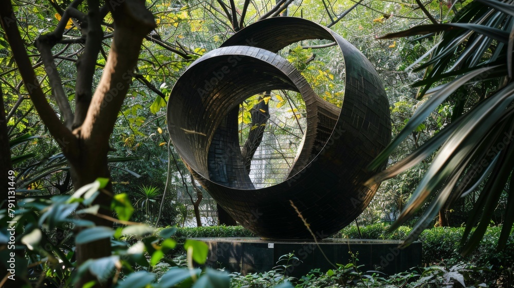 Poster abstract sculpture representing harmony between nature and architecture ai generated illustration
