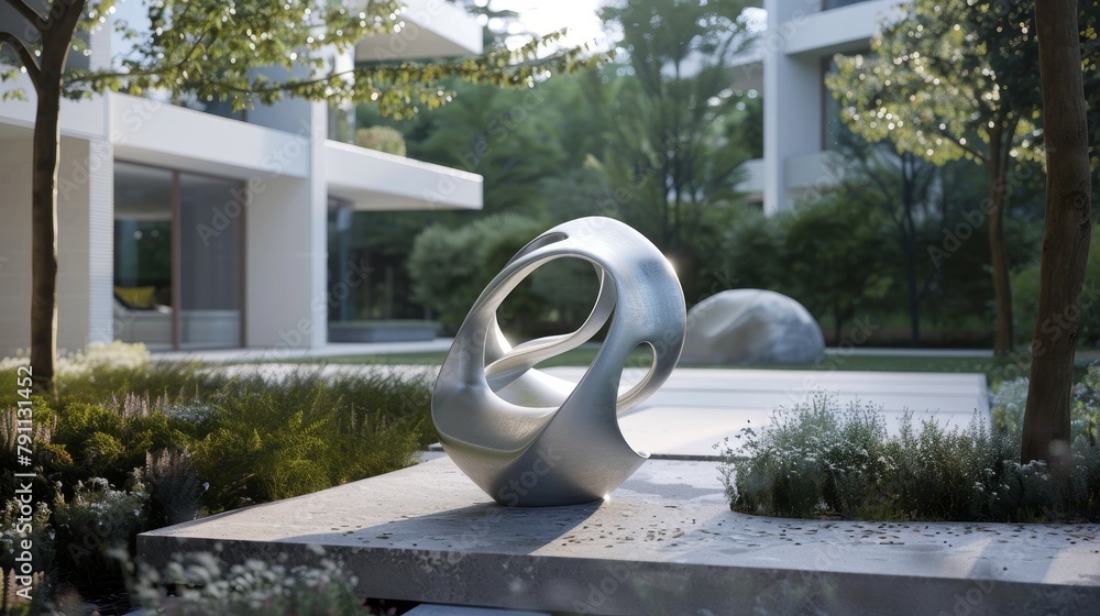 Poster abstract sculpture representing harmony between nature and architecture ai generated illustration