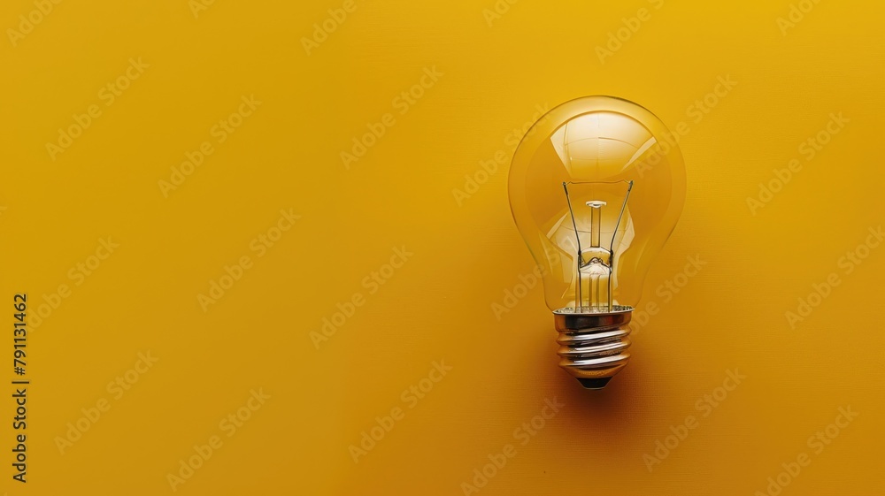 Poster clear lightbulb on yellow background with ample copy space