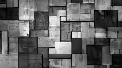 Abstract pattern of squares and rectangles in shades of grey AI generated illustration