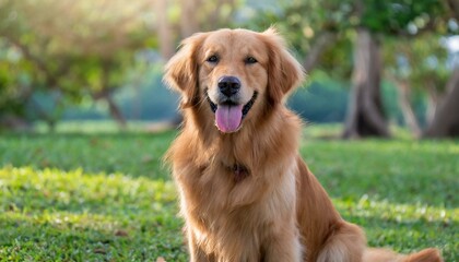 Golden retriever sitting and smiling