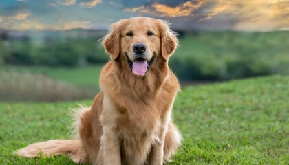 Golden retriever sitting and smiling