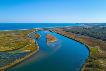 river mouth drone aerial view, aerial view of a mouth or river, rive aerial view, natural view of river