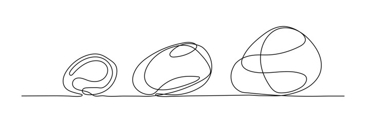 Fototapeta premium Pebbles shape drawing by continuos line, thin line design vector illustration. Spa wellness and massage salon editable stroke