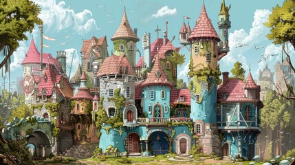 An architectural drawing of a fantastical castle AI generated illustration